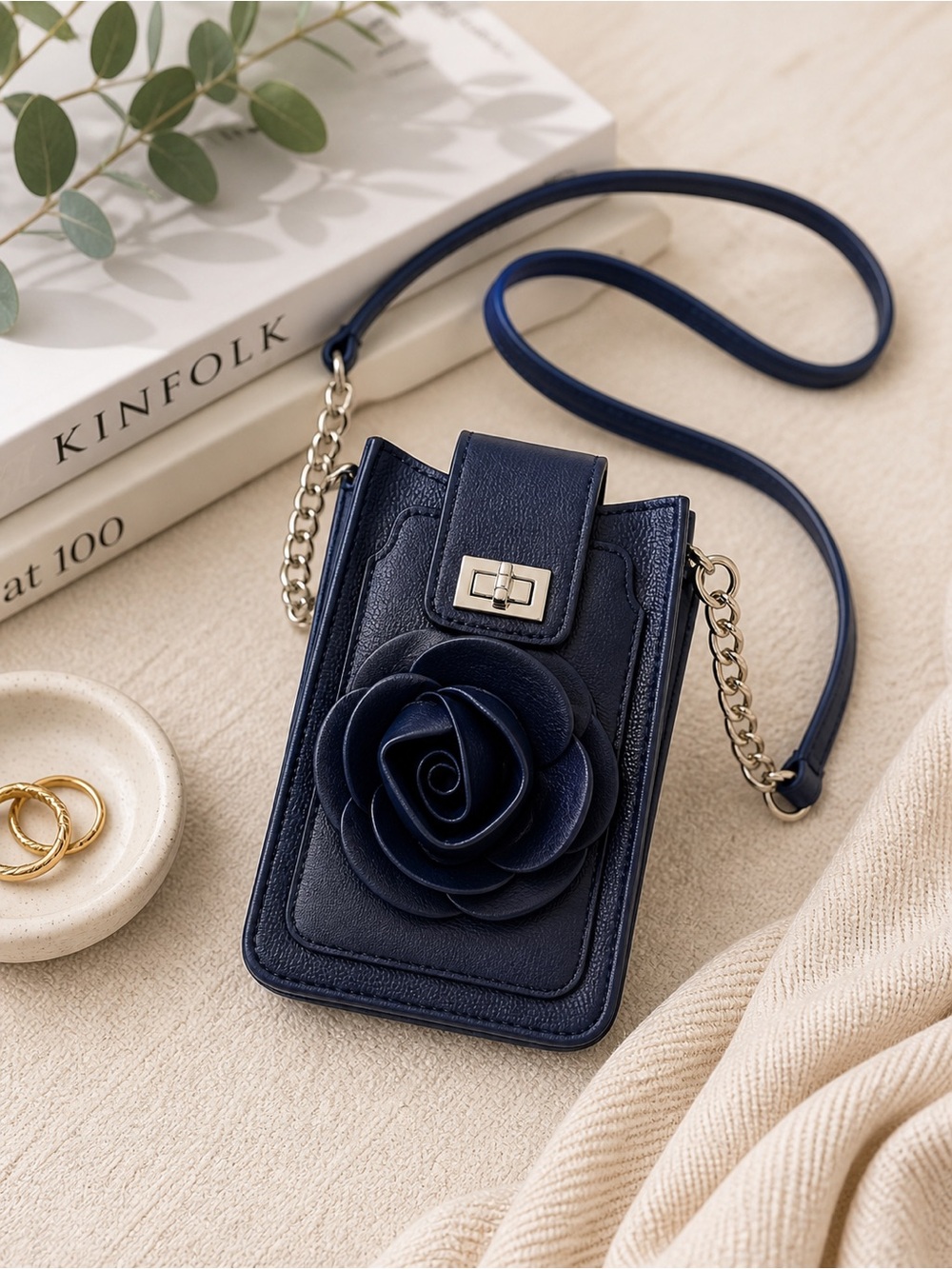 Kate & Mallory Faux Leather Crossbody Phone Bag Navy
